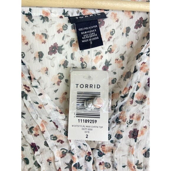Torrid Ditsy Floral Chiffon Hi-Low Split Maxi Tunic Top Womens Plus Size 2 2X - Picture 3 of 6